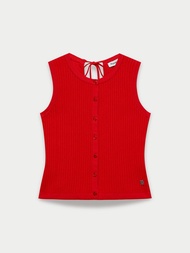 [Pomelo] เสื้อถักติดกระดุมแขนกุด ผูกคอ / Tie Neck Sleeveless Knit Top