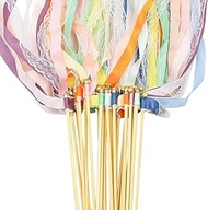Coriver Pack of 30 Wedding Walls, 6 Colours Magic Wands, Wedding Streamers Wooden Sticks with Bell, 