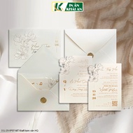 [KA-25VIP7B] Horizontal wedding invitation, 3D embossed flower pattern, cream art paper, size 19x14c