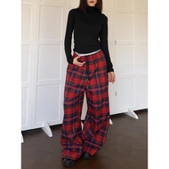 Red Plaid Casual Pants Men Women Spring Summer hiphop Hip-Hop Hip-Hop Pants Niche Mopping Long Pants