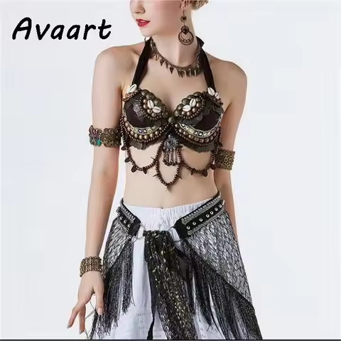 Adjustable Tribal Bra or Belt Women Hand Beading Bra Belt Belly Dance Performance Costume Dance Prac