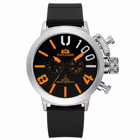 Automatic Mechanical Self Wind Rubber Black Silver Boat Case Blue Yellow Fashion U Men Watch