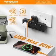 TESSAN Multi Plug Adapter Extension Plug with Type C USB C Hub Extension Socket Charger