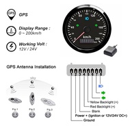 85มม.200กม./ชม.G-P-S เครื่องวัดความเร็วสีแดงสำหรับรถยนต์เรือรถบรรทุกรถจักรยานยนต์12V 24V ความเร็วสูง