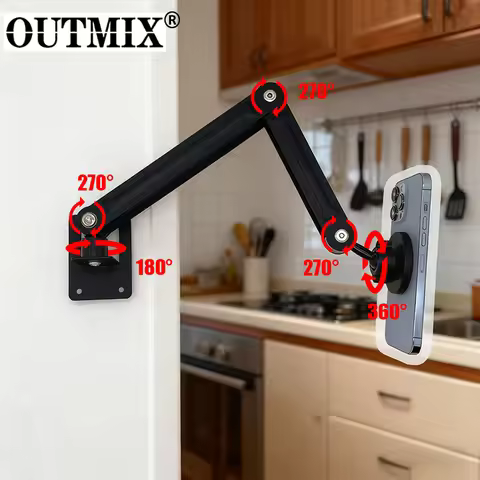 Magnetic Wall Mount Tablet Stand Long Arm Stretchable Phone Wall Holder Adjustable Metal Wall Stand 
