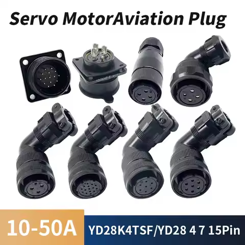 YD28 4Pin 7Pin 15Pin Servo Motor Aviation Plug Socket Elbow/Straight YD28K4TSF/15TS 10-50A Metal Ser