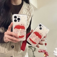 For iPhone 16 17 13 14 15 pro max case ins Cartoon Cute Tits Cute Girl Heart Red Apple Carousel Cat 