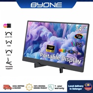 BYONE 14" Portable Laptop Monitor FHD 768P External Display with Dual Speakers Second Screen for Lap