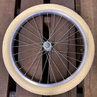 (SG shop) 20 inch Aluminium bicycle rim Bike wheel with tyre 20 x 2.125 - cream tyres