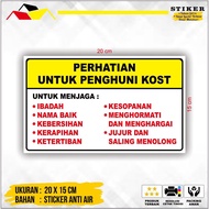 STIKER ATURAN PENGHUNI KOST