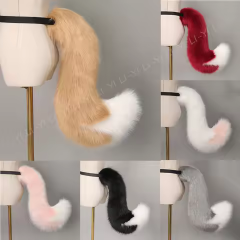 Halloween Kitsune Fox Tail Cosplay - 70cm Fluffy Faux Fur Animal Tail with Belt , Detachable Tail An