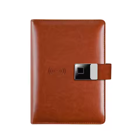Fingerprint Lock Leather Smart Notepad with Calculator Record Notes Phone Wireless Charging for Stud