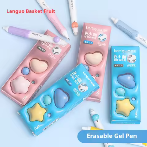 Languo Kawaii Click Erasable Gel Pen with Blue Black Ink Comfort Grip for Students Back To School Su