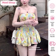 MEEI Little Miss MEEI Floral Squash Strapless Top Set, Mocking Blouse Set Mixed with Floral Printed 