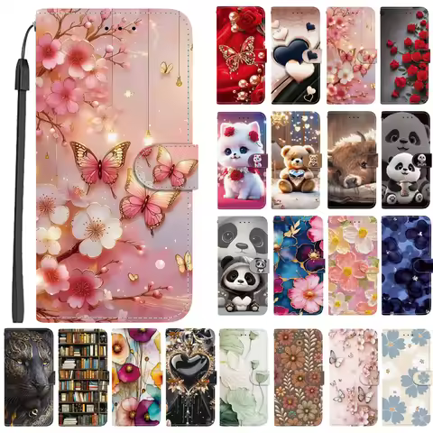 Elegant Colored Flower Wallet Phone Case For Samsung Galaxy S26 Edge S25 FE Ultra Plus 5G Magnetic F