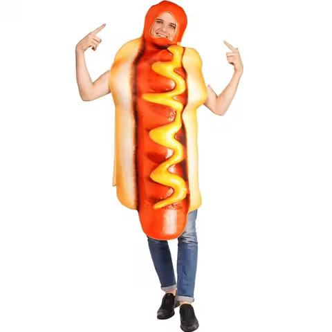 High Quality Couple Costume Halloween Funny Hot Dog Onesie Adult Hot Dog Cosplay Costumes Stage Show