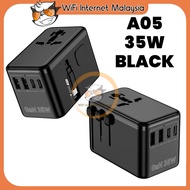 Pengecas GaN Universal Travel Adapter Power 35W / 70W Kabel Boleh Tarik 70cm Fast Charger Type-C