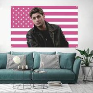 3x5 Ft Jensen Ackles Pink American Flag Tapestry With 2 Metal Rings, Suitable For Bedroom, Living Ro