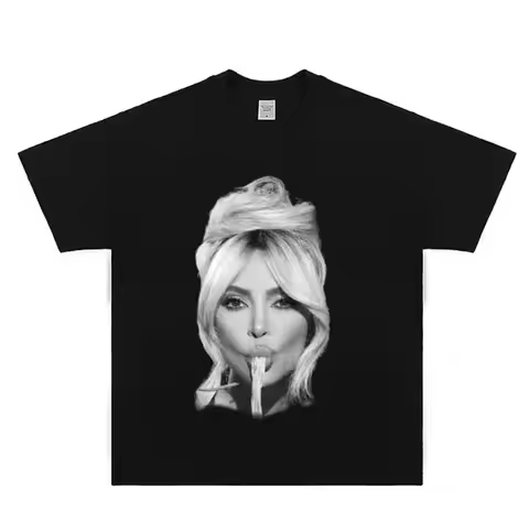 Kim Kardashian Classic Poster Print T-Shirt, Unisex Crew Neck Cotton New Summer Tee, Harajuku Gothic
