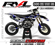 Decal sticker klx gordon 150 full body - hologram - tebal - chrome design putih biru hitam
