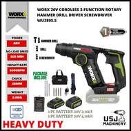 WORX 20V Cordless 3-Function Rotary Hammer Drill Driver Screwdriver WU380S.5 | 1 Year Warranty