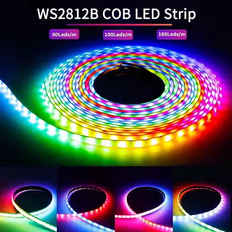DC5V WS2812B RGBIC COB LED Strip WS2812 High Density Individually Addressable 60/100/160Leds/m Smart