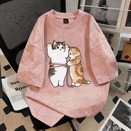 TEE·SHOP Vintage Shirt oversize T-Shirt'diet CATS Korean Printed Pattern Soft Fabric Comfortable To 