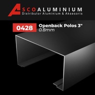 aluminium open back polos profile 0428 kusen 3 inch