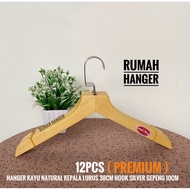 (12PCS 1 DOZEN/) WOODEN HANGER STRAIGHT HEADnatural 38CM SILVERHOOK 10CM