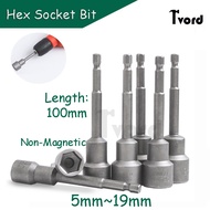 Non-Magnetic Electric Drill Socket Wrench Hex Socket Tool Head 100mm Long Socket5mm 5.5mm 6mm 7mm 8m