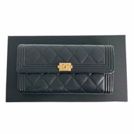 ☆ Chanel 香奈兒 Black Caviar Skin Boy Flap Long Wallet 黑色粒紋小牛皮長銀包 - 267000277