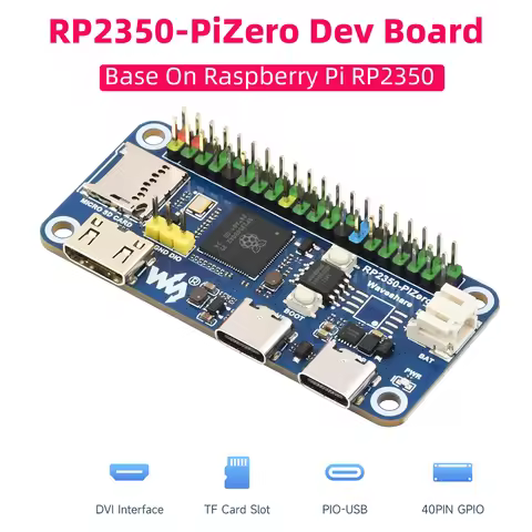 Waveshare RP2350-PiZero Development Board Raspberry Pi Pico 2 Base On RP2350B 16M Flash DVI PIO-USB 