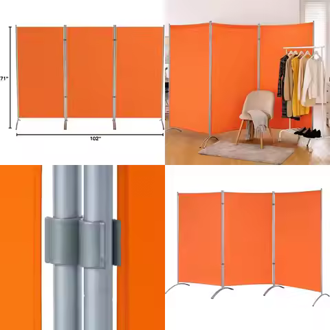 Orange 3-Panel Room Divider, 102 Wide x 71 Tall x 23 Deep, Galaxy Design