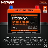 12V 50AH 55D23L - Q85 (MIN 840CCA) NANEXX HIGH PERFORMANCE BATTERY