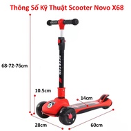 Scooter for baby Novo X68, 3 large wheels permanently glowing, load 60Kg, foldable - Novo X88 scooter | 12 Months BH