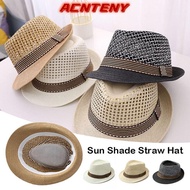 ACNTENY Sun Cap, Short Brim Straw Straw Fedora Hat,  Breathable Trilby Floral Hat Man