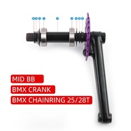 BMX Crank Set with MID BB And 25T/28T Chainring BMX Chainwheel Kit Durable Cycling Parts