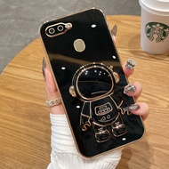 For OPPO A12 A5s A7 A11K A3s A83 A39 A57 A59 F1s F9 Pro F5 F7 A37 R15 Pro R17 Pro Phone Case Electroplated 3D Astronaut Stand Holder Soft Silicone Casing Cover