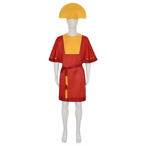 AIAI 2025Anime Emperor Kuzco Cosplay Costume King red Jumpsuit Yellow Hat Belt Outfits with Men Hall