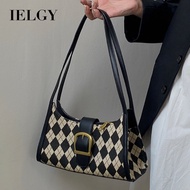 IELGY Ladies Retro Canvas Buckle Diamond Underarm Baguette Bag