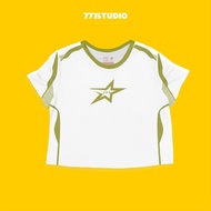 Crop Top Tee Y2K Korea 777 Authentic White Green | 777 Studio Crop Top - Crop Tee