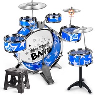 [EM] 6-Piece Kids Drum Set Drum Kit Jazz Drum Set with Folding Step Stool Cymbal Pedal Drumsticks Pe