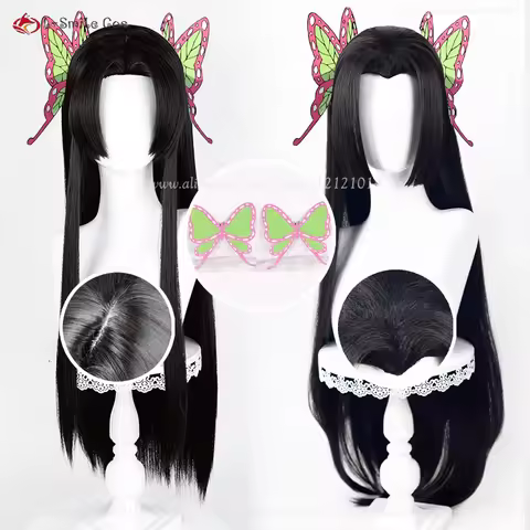 2 Styles Kochou Kanae Cosplay Wig Black Wigs For Women Kochou Shinobu Cosplay Anime Wig Heat Resista