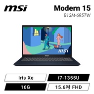 MSI Modern 15 B13M-695TW 星辰藍 微星13代輕薄高效筆電/i7-1355U/Iris Xe/16G/1TB PCIe/15.6吋 FHD/W11/白色背光鍵盤