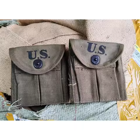 2PCS GENUINE ORIGINAL WWII US ARMY M1 M2 CARBINE Canvas Magazine Pouch Bag MILITARY SURPLUS