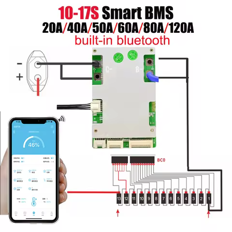 JBD BMS Smart BMS 16s 48v lifepo4 20A 40A 50A 60A 80A 100A 120A Bms 13s 48v Lithium Battery Balance 