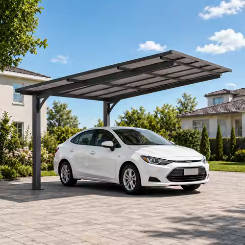 8x8FT Outdoor Carport , Galvanized Steel Frame Sloped PC Roof Shelter,Outdoor Bike BBQ Storage Awnin