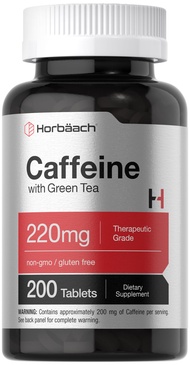 Horbäach Caffeine Pills 200mg | with Green Tea | 200 Tablets | Vegetarian, Non-GMO & Gluten Free