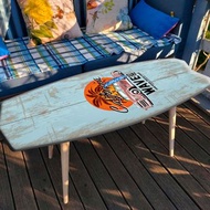 Surf Wave Surfboard Shaped Wooden Beach Style Art Decor Coffee Accent Table