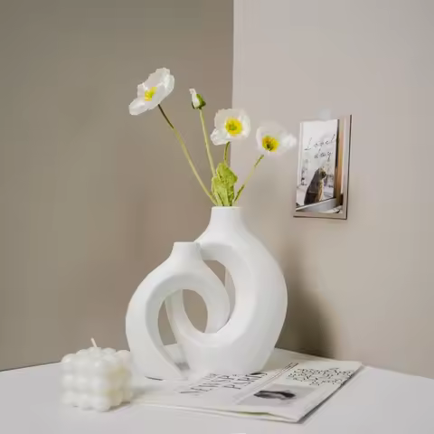 Hollow Nordic Modern Plastic Vase Set of 2 for Modern Home Decor,Modern Boho Hollow Flower Vases for